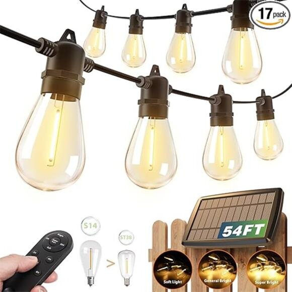 54FT(48+6) Solar String Lights Outdoor Waterproof with USB Charging & Remote - Picture 7 of 7